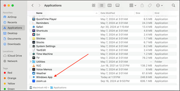 Red arrow to Windows App